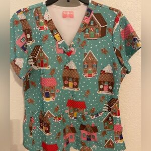 Zavate Ava Therese Christmas Gingerbread scrub top Medium